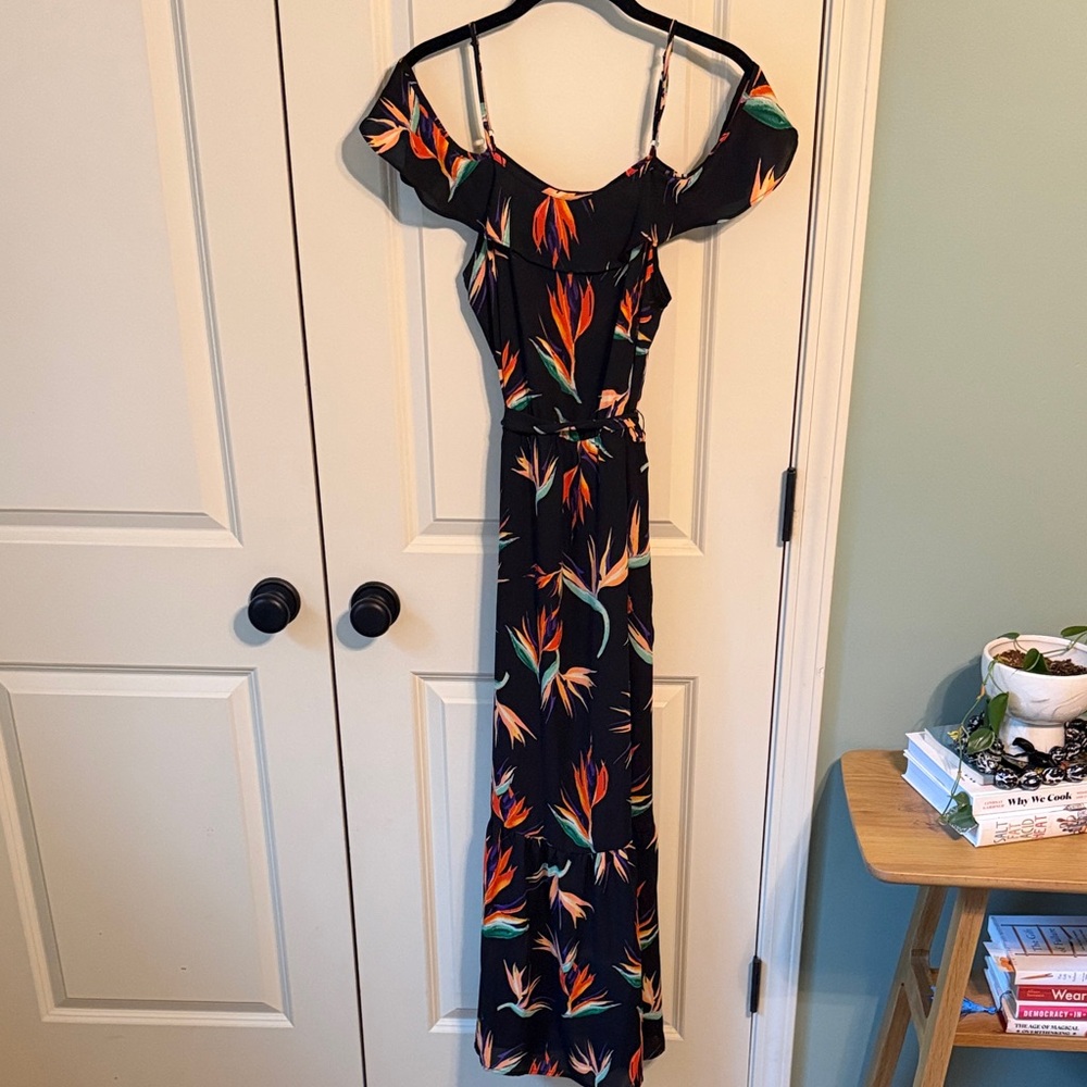 Massimo Black Maxi Dress with Orange & Teal Floral Print